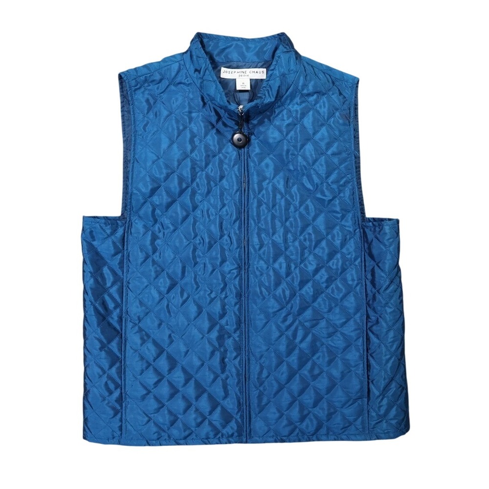 Josephine Chaus Quilted Vest Womens Medium Blue Excellent Sleeveless Full Zip
